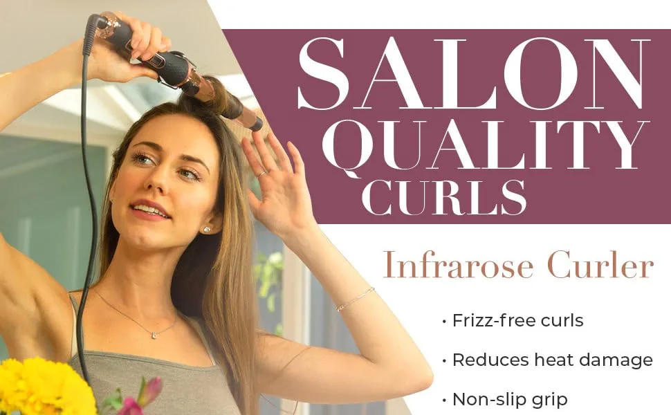 SRI Infrarose Infrared Curling Iron, Reduced Damage & Frizz, Tourmaline & Ceramic Barrel Wand, Easy Grip, Adjustable Heat Settings - Curler
