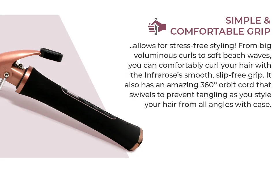 SRI Infrarose Infrared Curling Iron, Reduced Damage & Frizz, Tourmaline & Ceramic Barrel Wand, Easy Grip, Adjustable Heat Settings - Easy Handle