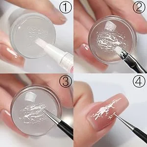 12 Pcs Nail Stamper Kit 2 Pcs Nail Art Clear Jelly Silicone Stamping with 2 Pcs Scraper and 8 Pcs Replacement Head DIY Manicure Nail Art Tools (Nail Stamper Kit) - Irregular stripes operation steps