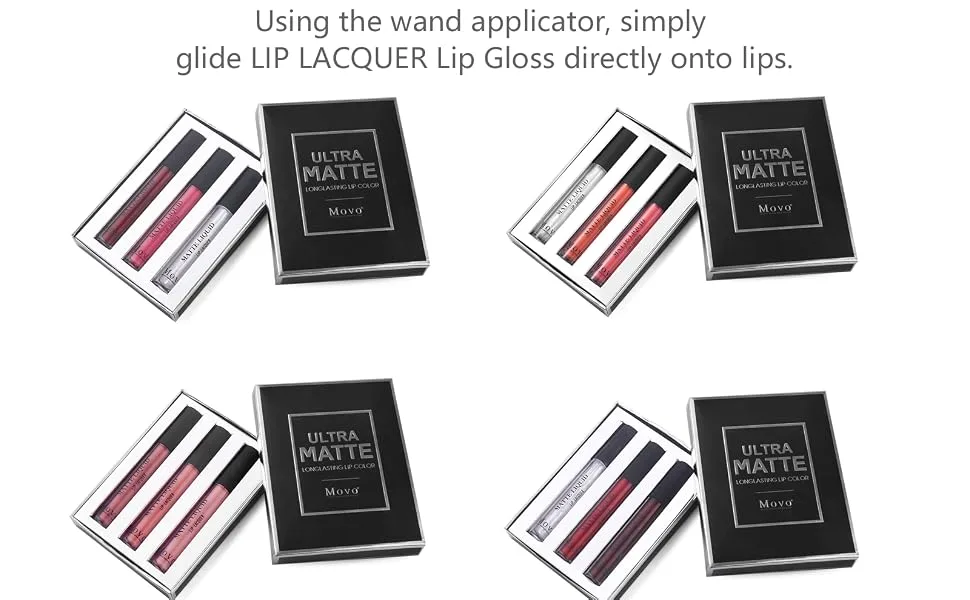 Movo 3pcs Liquid Lipstick Set – Ultra Matte Color Set, Non-stick Cup Nude Liquid Lipstick, Matte Lip Lacquer (3 Matte) - 3pcs