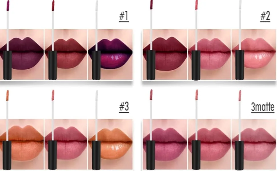 Movo 3pcs Liquid Lipstick Set – Ultra Matte Color Set, Non-stick Cup Nude Liquid Lipstick, Matte Lip Lacquer (3 Matte) - colors