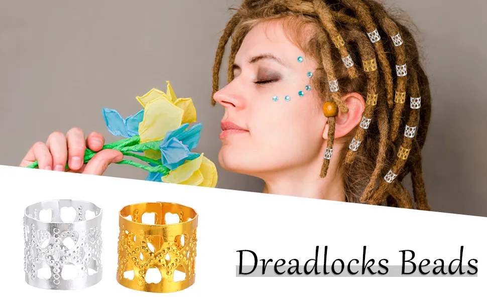Hair Braids Decorations/Accessories Set - 200 Dreadlocks Beads, 1000 Mini Rubber Bands and 1 Hair Edge Brush for Women Jewelry Braids Cuffs - 2021081100005