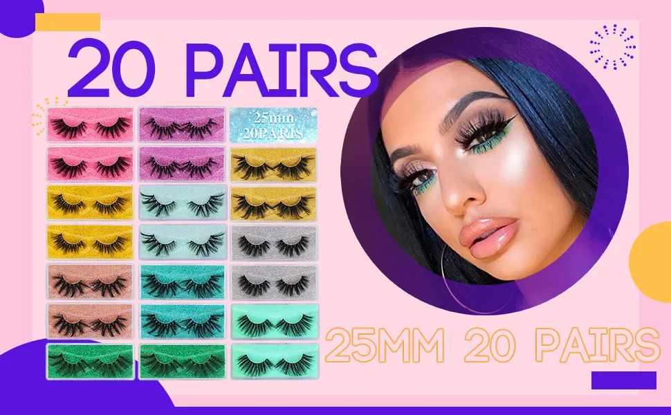 25mm Mink Lashes Fluffy Long Eyelashes Pack 8D Dramatic Thick Volume Lashes 20 Pairs 10 Styles Fake Eyelashes Bulk by HeyAlice 22-25mm - 25mm lashes