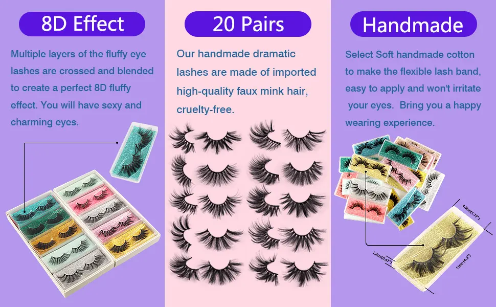 25mm Mink Lashes Fluffy Long Eyelashes Pack 8D Dramatic Thick Volume Lashes 20 Pairs 10 Styles Fake Eyelashes Bulk by HeyAlice 22-25mm - 25mm lashes
