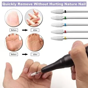 Fantexy Ceramic Nail Drill Bits Set,3/32'' Shank Professional Corn Shape Ceramic Bits,Acrylic Nail File Bits for Manicure Pedicure Cuticle Gel Nail Polishing,Use for Both Left and Right Handed(5 Pcs) Type 2 - product information 2