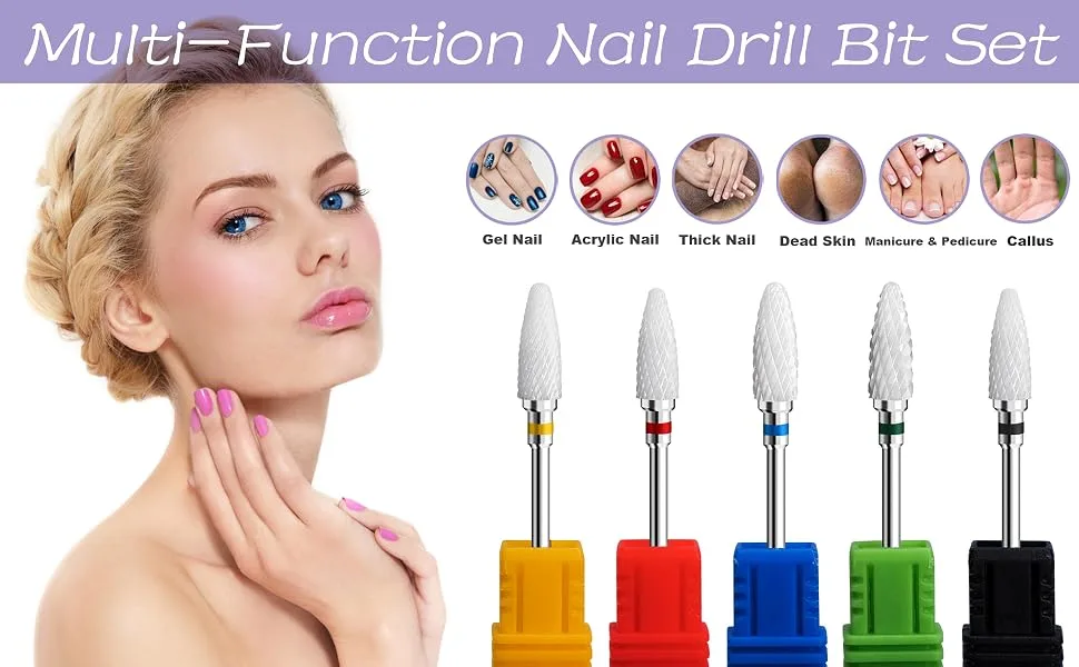 Fantexy Ceramic Nail Drill Bits Set,3/32'' Shank Professional Corn Shape Ceramic Bits,Acrylic Nail File Bits for Manicure Pedicure Cuticle Gel Nail Polishing,Use for Both Left and Right Handed(5 Pcs) Type 2 - product information 3