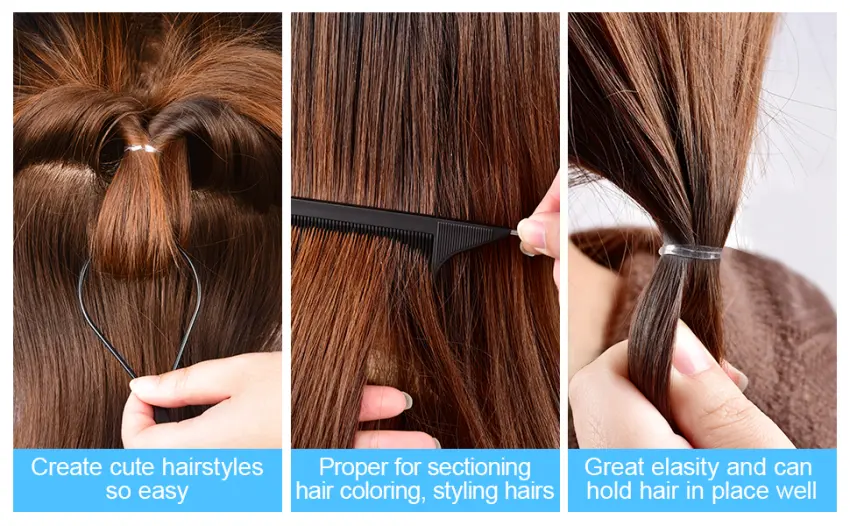 Hair Tail Tools, IKOCO Hair Loop Tool Set Including 2 Pcs Topsy Tail Hair Tool 1Pc Rat Tail Comb and 400 Pcs Clear And Black Rubber Bands for Hair - hair topsy tail tool