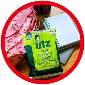 Utz Crab Crispy Fresh Potato Chips, 42 Count, Perfect for Vending Machines, Individual Snacks to Go, Trans-Fat Free, 1 Oz Crab Chips - take utz snack wherever you go