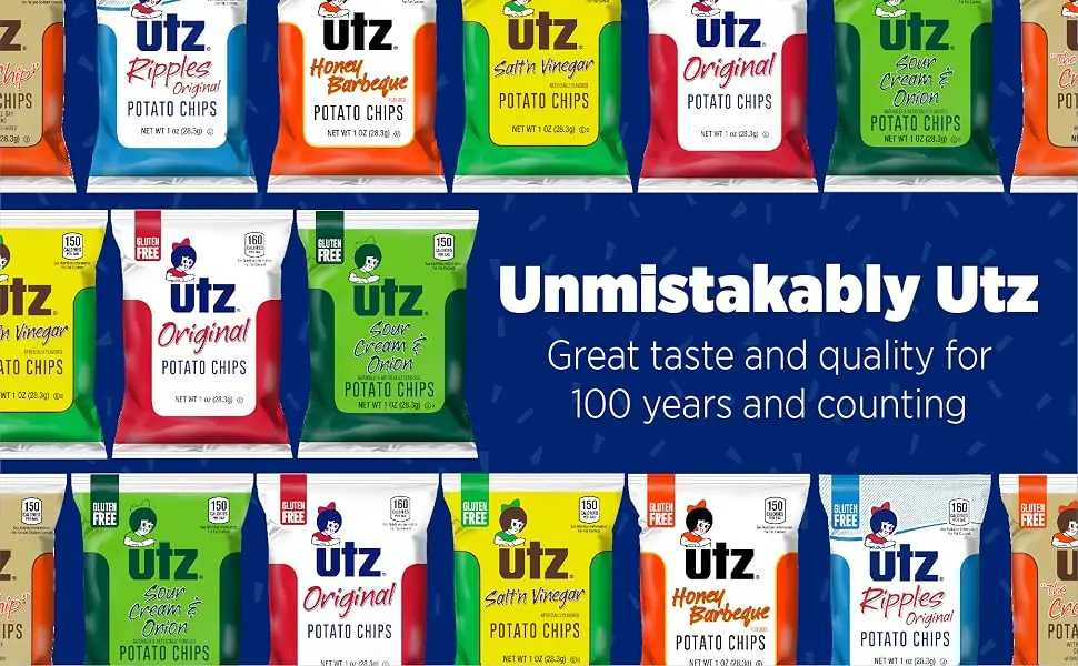 Utz Crab Crispy Fresh Potato Chips, 42 Count, Perfect for Vending Machines, Individual Snacks to Go, Trans-Fat Free, 1 Oz Crab Chips - unmistakably utz great taste and quality