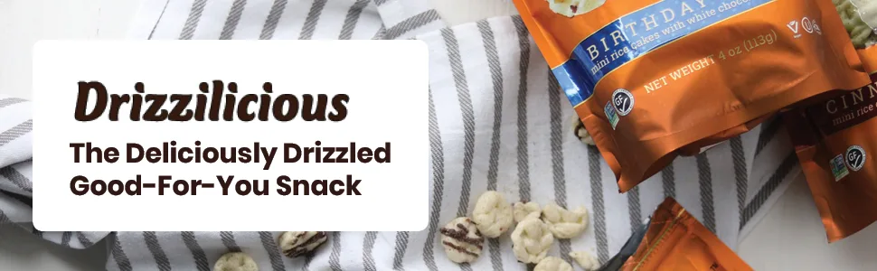 Drizzilicious Salted Caramel 10 Pack | Mini Snack Chocolatey Rice Cakes | Vegan Air Popped Chia, Quinoa, Flax Snacks - placeholder