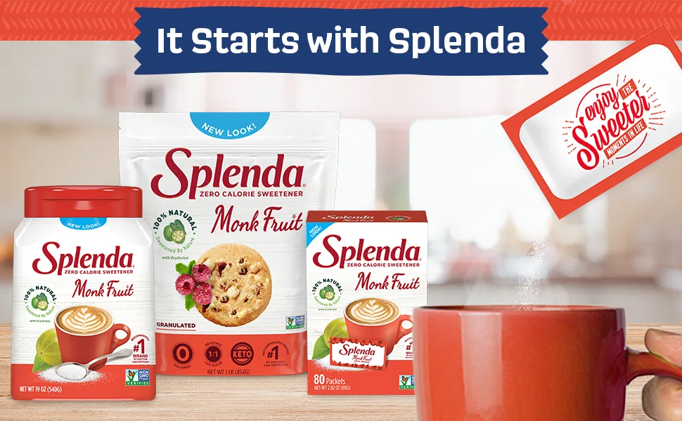 SPLENDA Naturals Monk Fruit Zero Calorie All Natural Granulated Sweetener Jar, 19 oz 1.18 Pound (Pack of 1) - Splenda Monk Fruit Zero calorie sweetener
