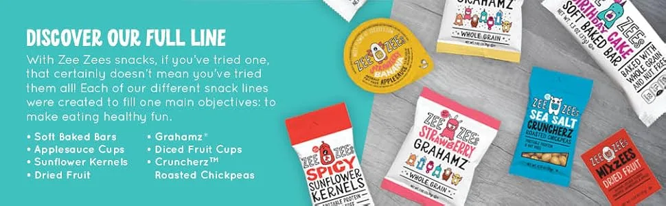 Zee Zees Variety Pack Sunflower Kernels, Honey Roasted, Roasted Salted, & Spicy, Plant Protein, 1 oz, 48 pack - zee zees, sunflower kernels, soft baked bars, applesauce, dried fruit, grahamz, roasted chickpeas