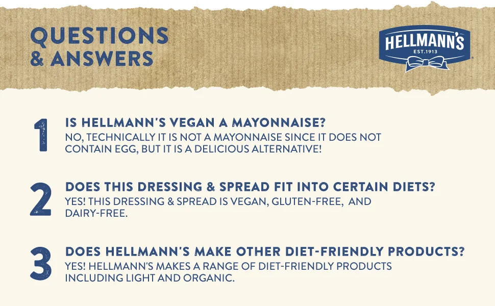 Hellmann's Vegan Dressing and Spread for a Rich, Creamy Plant-Based Alternative to Mayo Vegan Same Great Taste, Plant Based, Free From Eggs 11.5 oz, Pack of 3 - product information 3