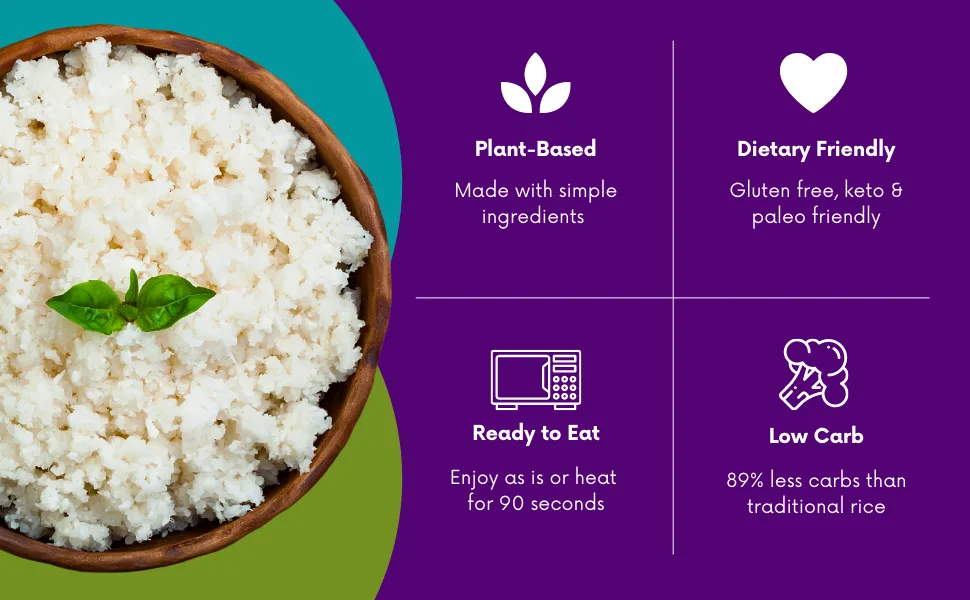 Kitchen & Love Cauliflower Rice, Pre Cooked, Microwave Ready Pouch, Shelf Stable, Non Gmo, Gluten & Dairy Free, Vegan, Vegetarian, 8 Oz, 6-Pack Riced Cauliflower - cauliflower plant-based keto paleo friendly gluten free ready to eat portion low carb
