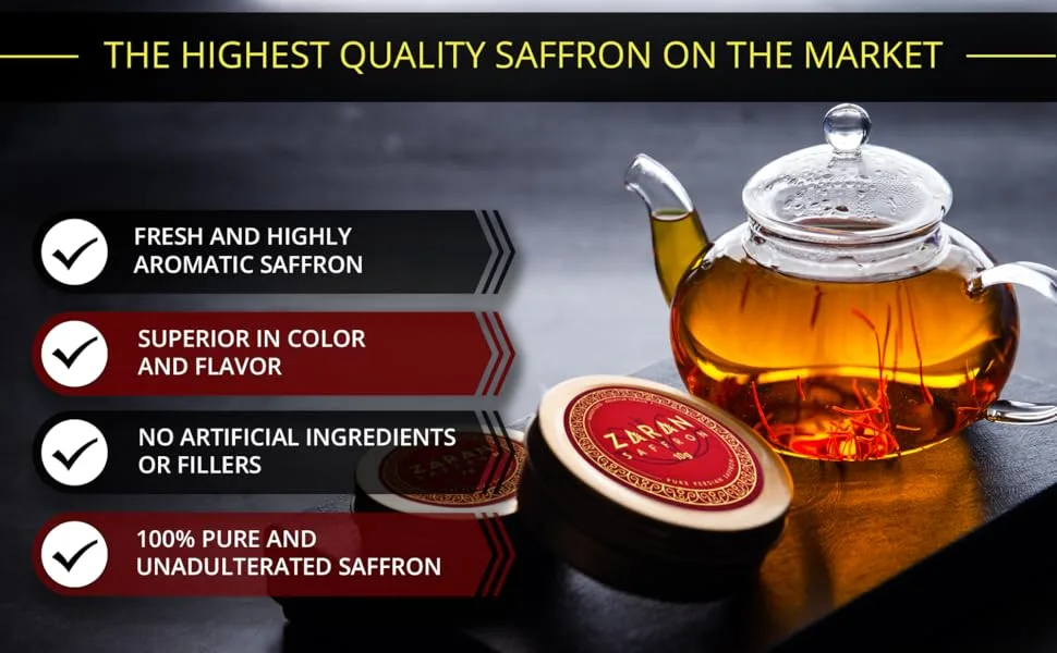 Zaran Saffron, Superior Saffron Threads (Super Negin) Premium grade Saffron Spice for Paella, Risotto, Tea's, and all Culinary Uses (10 Grams) 10.0 Grams - Golden Milk