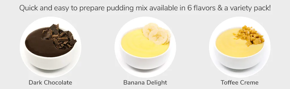 WonderSlim Protein Pudding Mix, Variety Pack - 6-7g Net Carbs, 80-90 Calories, 0.5-2g Fat, 12g Protein (7ct) - quick easy pudding mix dark chocolate banana delight toffee cream variety pack chip lemon