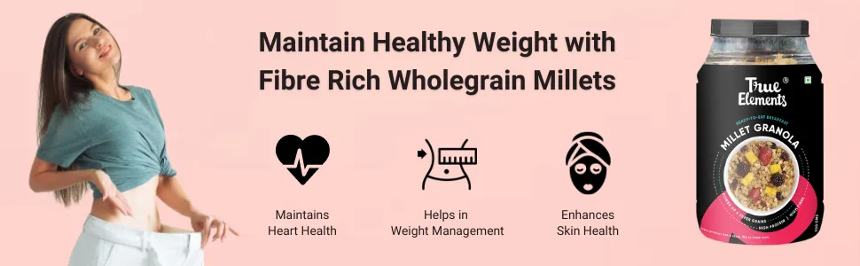 True Elements Millet Granola 31.74 Oz - with 21% Millets like Jowar Flakes & Bajra Flakes | Granola for Breakfast | Healthy Food - rich in millets