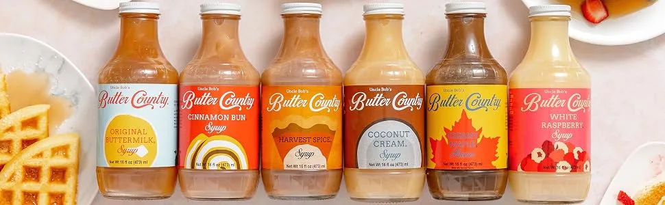 Rich & Creamy Buttermilk Syrup White Raspberry Flavor by Uncle Bob's Butter Country 16 fl oz/4 Pack White Raspberry 4 Pack - buttermilk syrup original cinnamon coconut raspberry