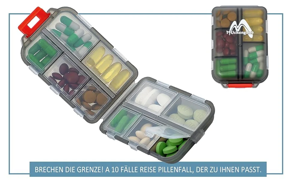 4 Pack Tablet Box 7 days Pill dose 10 compartments Handy medication box Easy to open Pillendose 7 days by muchengbao (gray) ... - Tablettenbox 7 Tage, Pillendose 10 Fächer Handlicher Medikamentenbox