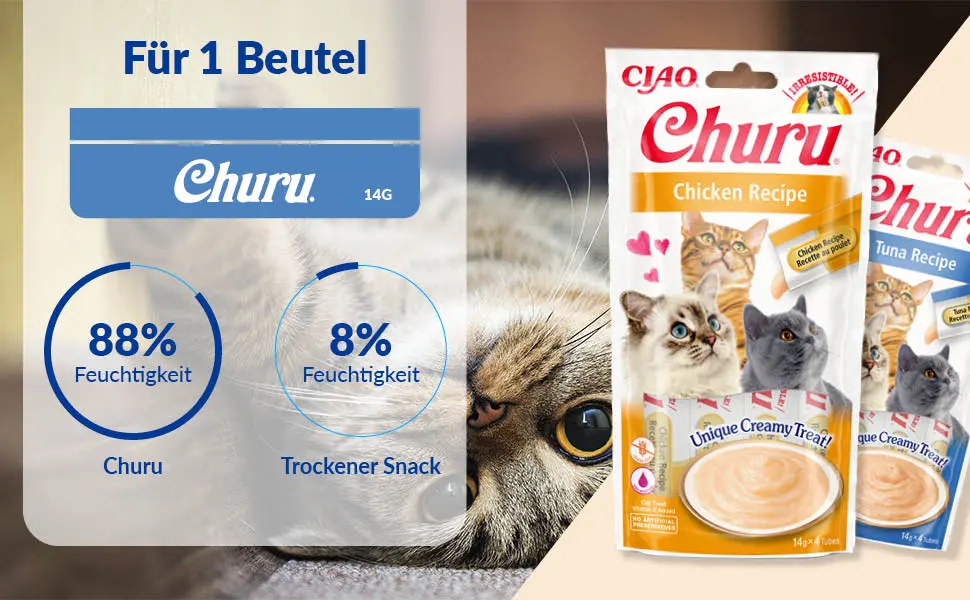 Inaba Churu Puree Katzensnacks - Cat paste to feed from the hand - Cat sticks with tuna & shrimp - 4 sticks x 14 g tuna & shrimp 4 pieces (1 Pack) - Inaba, Katzenfutter, Churu Bites, frisches Thuna, Huhn, gesundes Futter
