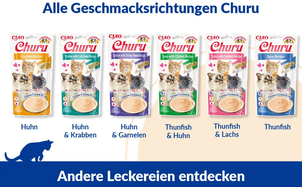 Inaba Churu Puree Katzensnacks - Cat paste to feed from the hand - Cat sticks with tuna & shrimp - 4 sticks x 14 g tuna & shrimp 4 pieces (1 Pack) - Inaba, Katzenfutter, Churu Bites, frisches Thuna, Huhn, gesundes Futter