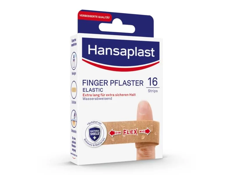 Hansaplast elastic finger strips plaster (16 strips) extra long wound plaster especially for wounds on the fingers flexible and breathable finger plaster 16 pieces (1 Pack) - hansaplast pflaster wundpflaster heftpflaster verpackung wundversorgung erste hilfe