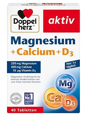 Double heart magnesium + calcium + d3 - magnesium as a contribution to normal muscle function and to maintain normal bones - 40 tablets 77.8 g (1 Pack) - Magnesium + Calcium + D3