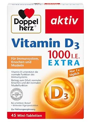 Double heart vitamin D 1000 - vitamin D as a contribution to the normal function of the immune system bones & muscle function - 45 mini tablets 45 pieces (1 Pack) - Männergesundheit