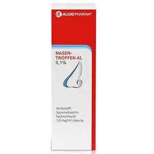 ALIUD PHARMA nasal drops AL 0.1% solution 10 ml: With decongestant effect for a blocked nose caused by a cold 0.1% - Nasentropfen AL Packung auf weißem Hintergrund
