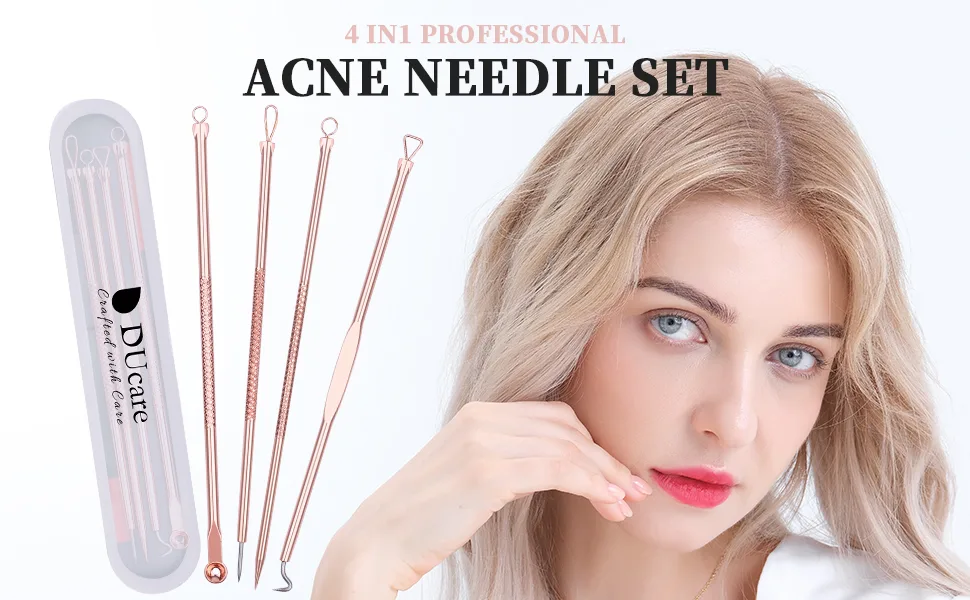 Ducare blackhead remover comedone squeezer set 4 pieces professional extraction pen set for removing acne pimples Comedon extractor for facial care with case (gold) - product information 26