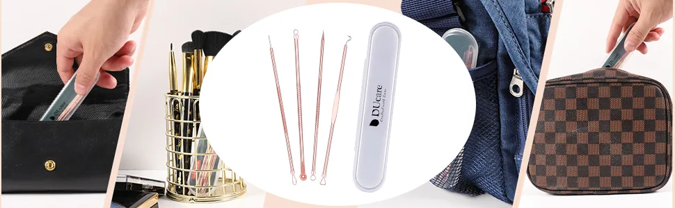 Ducare blackhead remover comedone squeezer set 4 pieces professional extraction pen set for removing acne pimples Comedon extractor for facial care with case (gold) - product information 31