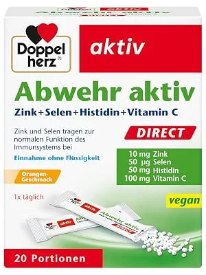 Double heart defense active direct - with zinc selenium and vitamin C to support the immune system plus histidine - 20 micro pellets with orange taste 26 g (1 Pack) - Doppelherz Abwehr aktiv