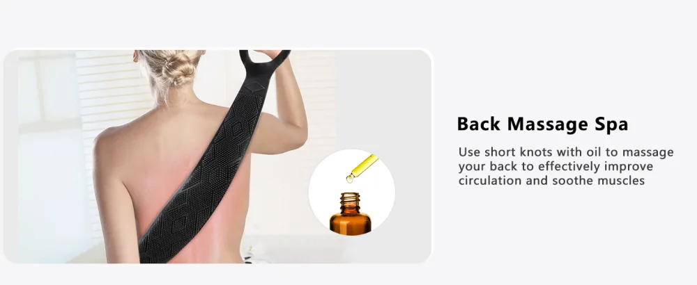 FREATECH back scrubbing shower back brush 90cm silicone tailgurt shower brush bathing brush for cleaning peeling and massaging back hygienic & durable easy to clean gray - Dschbürste aus Silikon Badebürste