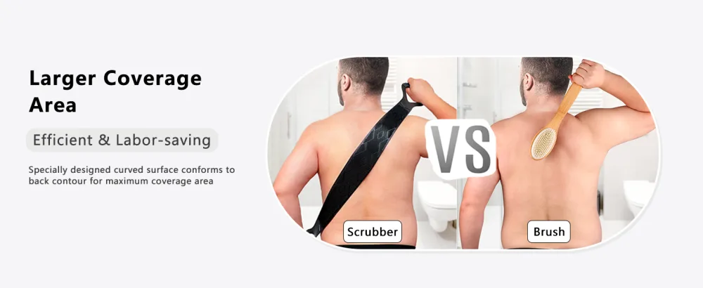 FREATECH back scrubbing shower back brush 90cm silicone tailgurt shower brush bathing brush for cleaning peeling and massaging back hygienic & durable easy to clean gray - Dschbürste aus Silikon Badebürste