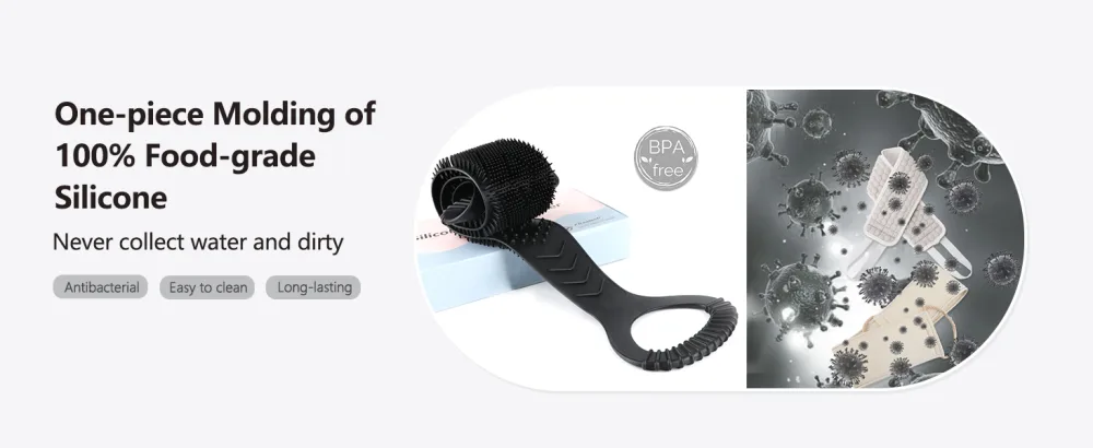 FREATECH back scrubbing shower back brush 90cm silicone tailgurt shower brush bathing brush for cleaning peeling and massaging back hygienic & durable easy to clean gray - Dschbürste aus Silikon Badebürste