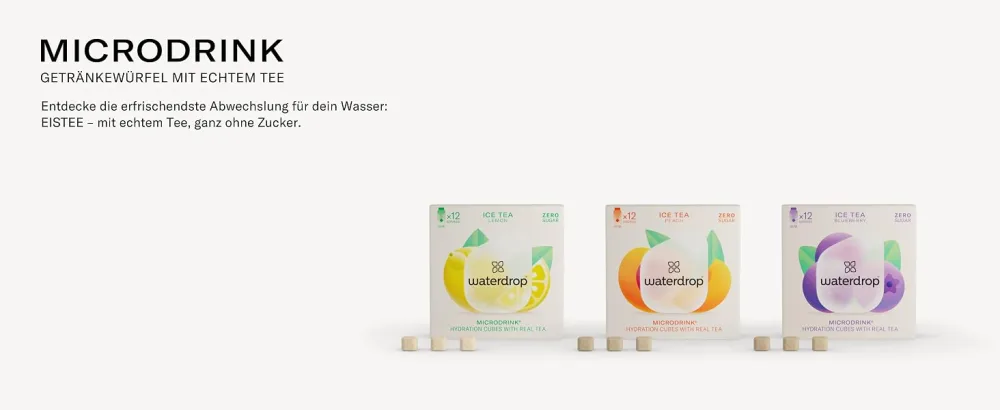 Waterdrop Microdrinkrink Eisetee Set |36 Ice Tea drops cubes |Zero sugar powder |3 fruity varieties: black tea + peach green tea + lemon black tea + raspberry |Valuable vitamins button pack - waterdrop microdrink eistee