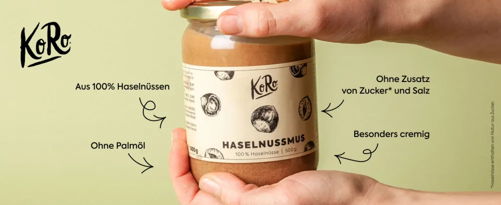 Koro - hazelnutmus 2 x 500 g - made of 100% hazelnuts without sugar and salt or other additives - perfect as a spread 500 g (2 -pack) - MUSS_005