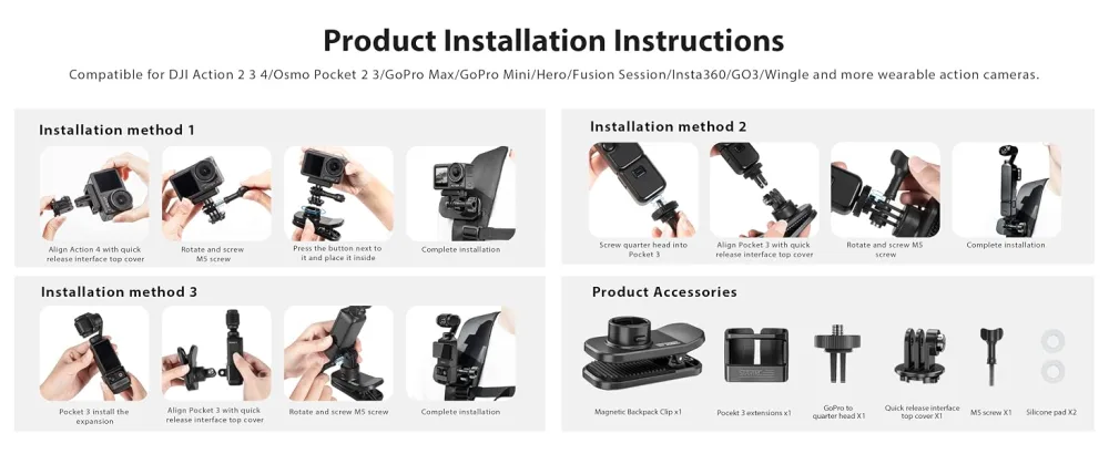 STARTRC Magnetic Backpack Shoulder Strap Mount 360 Universal Quick Release Backpack Mount for DJI Action/Osmo Pocket/Max/Mini/Hero/Fusion Session/Insta360 and Action Camera Accessories Backpack Clip Mount - Magnetische Rucksack-Schultergurthalterung