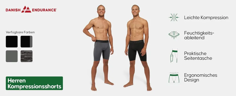 DANISH ENDURANCE Men's Compression Pants Training Pants Tights with Pocket Pack of 2 (Multi-Colour (1x Black 1x Grey) XL) - product information 1