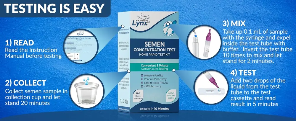 Fertility Test Kit for Men, Shows Normal or Low Sperm Count, Easy Sperm Test Results in Minutes, Sperm Check Male Fertility Test, Accurate & Private Vasectomy Sperm Check Test Kit for Sperm Fertility - Leaping Lynx Male Fertility Test