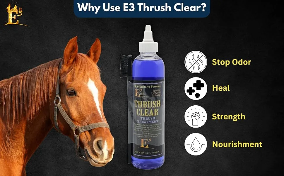 E3 Thrush Clear Treatment owerful Solution for Equine Hoof Thrush - 8 Oz - - Why use E3 Thrush Clear?