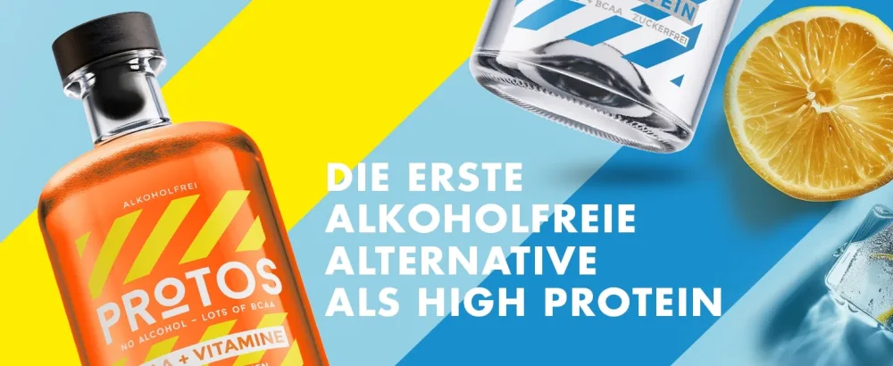 Protos red 0.0% |Alcohol -free distillate |For non-alcoholic cocktails and long drinks |+ 12.5g BCAAS and 5 vitamins |500ml single bottle - Banner Protos