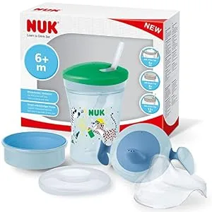 NUK 3-in-1 drinking cup set with trainer cup batch cup (6+ months) Magic Cup 360 drinking cup (8+ m) & action cup drinking bottle children (12+ m) |230 ml |BPA-free |Green Leopard boys (blue) single - product information 2