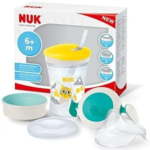 NUK 3-in-1 drinking cup set with trainer cup batch cup (6+ months) Magic Cup 360 drinking cup (8+ m) & action cup drinking bottle children (12+ m) |230 ml |BPA-free |Green Leopard boys (blue) single - product information 3