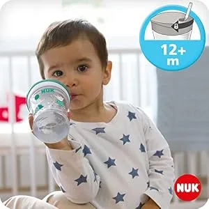 NUK 3-in-1 drinking cup set with trainer cup batch cup (6+ months) Magic Cup 360 drinking cup (8+ m) & action cup drinking bottle children (12+ m) |230 ml |BPA-free |Green Leopard boys (blue) single - product information 8