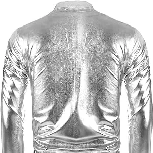 Duohropke Men's Metallic Nightclub Jacket Slim Fit Zipper Varsity Baseball Bomber Shiny Party Dance Disco Jackets L 01 Blue - product information 3