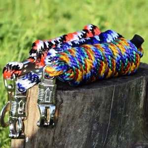 Connection trick for horses and ponies start hard pp rope 2m with classic carabiner hook and panic (black/red/white panic) black/red/white panic hooks - uwiaz