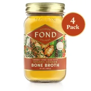 FOND Certified Organic Chicken Bone Broth (Liquid Light Organic Chicken Bone Broth, 4 Pack) Liquid Light 14 Fl Oz (Pack of 4) - Chicken Liquid Light