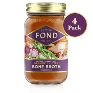 FOND Certified Organic Chicken Bone Broth (Liquid Light Organic Chicken Bone Broth, 4 Pack) Liquid Light 14 Fl Oz (Pack of 4) - Chicken Youth Tonic
