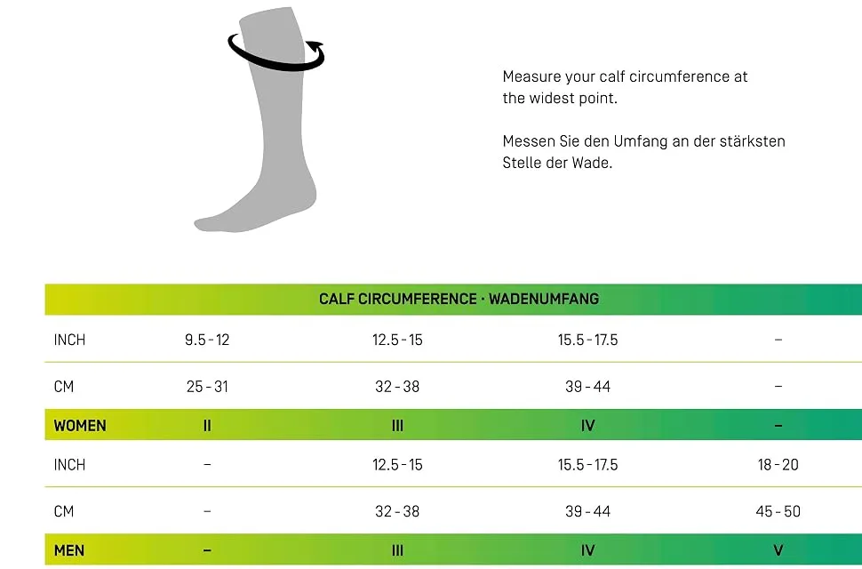 CEP - Ultralight compression calf supports for women | Calf supports with compression II 3.0 - Sky/Gray - Größentabelle
